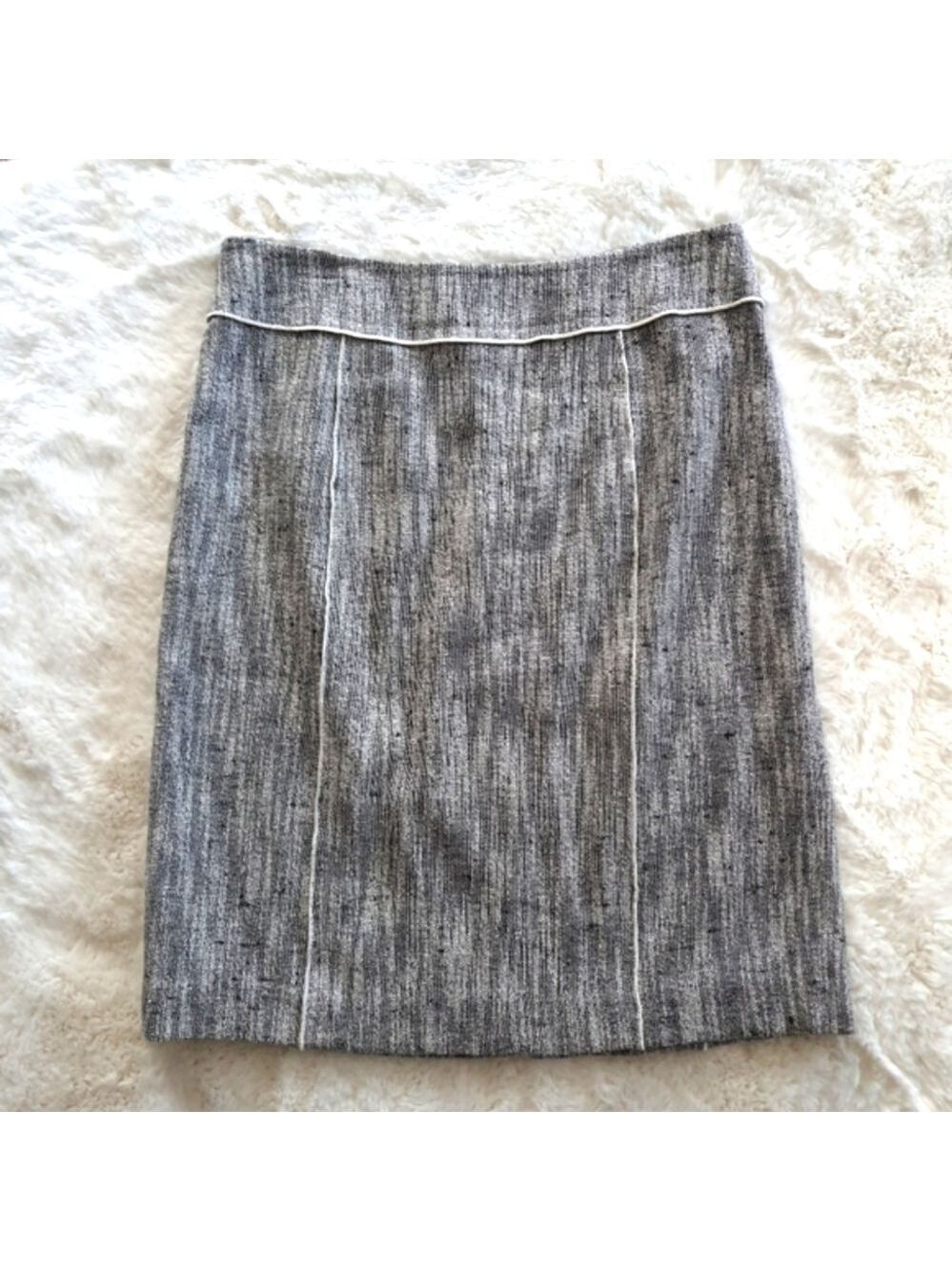 Talbots Cotton Linen Textured Pencil Skirt Womens 10 Black Gray Piping
